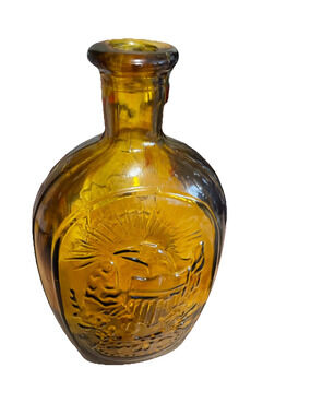 VTG Franklin TWD Glass Bottle Honey Brown Embossed Eagle and Ship Bicentennial